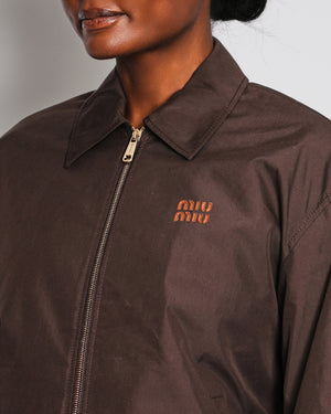 Miu Miu Brown Panama Blouson Jacket with Logo Detail Size IT 38 (UK 6)