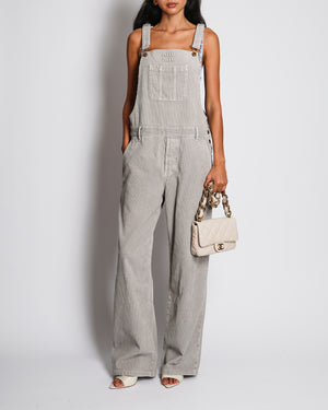 Miu Miu Grey Velvet Corduroy Dungarees with Logo and Pocket Detail Size IT 42 (UK 10)