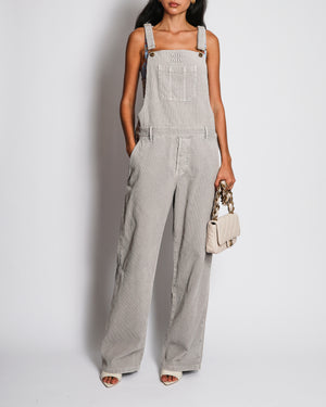 Miu Miu Grey Velvet Corduroy Dungarees with Logo and Pocket Detail Size IT 42 (UK 10)