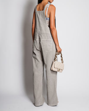 Miu Miu Grey Velvet Corduroy Dungarees with Logo and Pocket Detail Size IT 42 (UK 10)