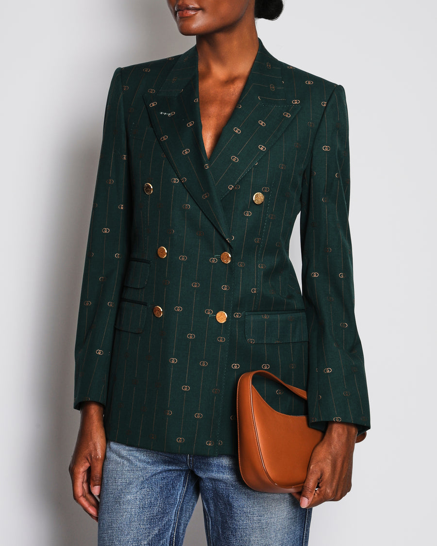 Gucci Green Interlocking GG Tailored Jacket Size IT 38 (UK 6)