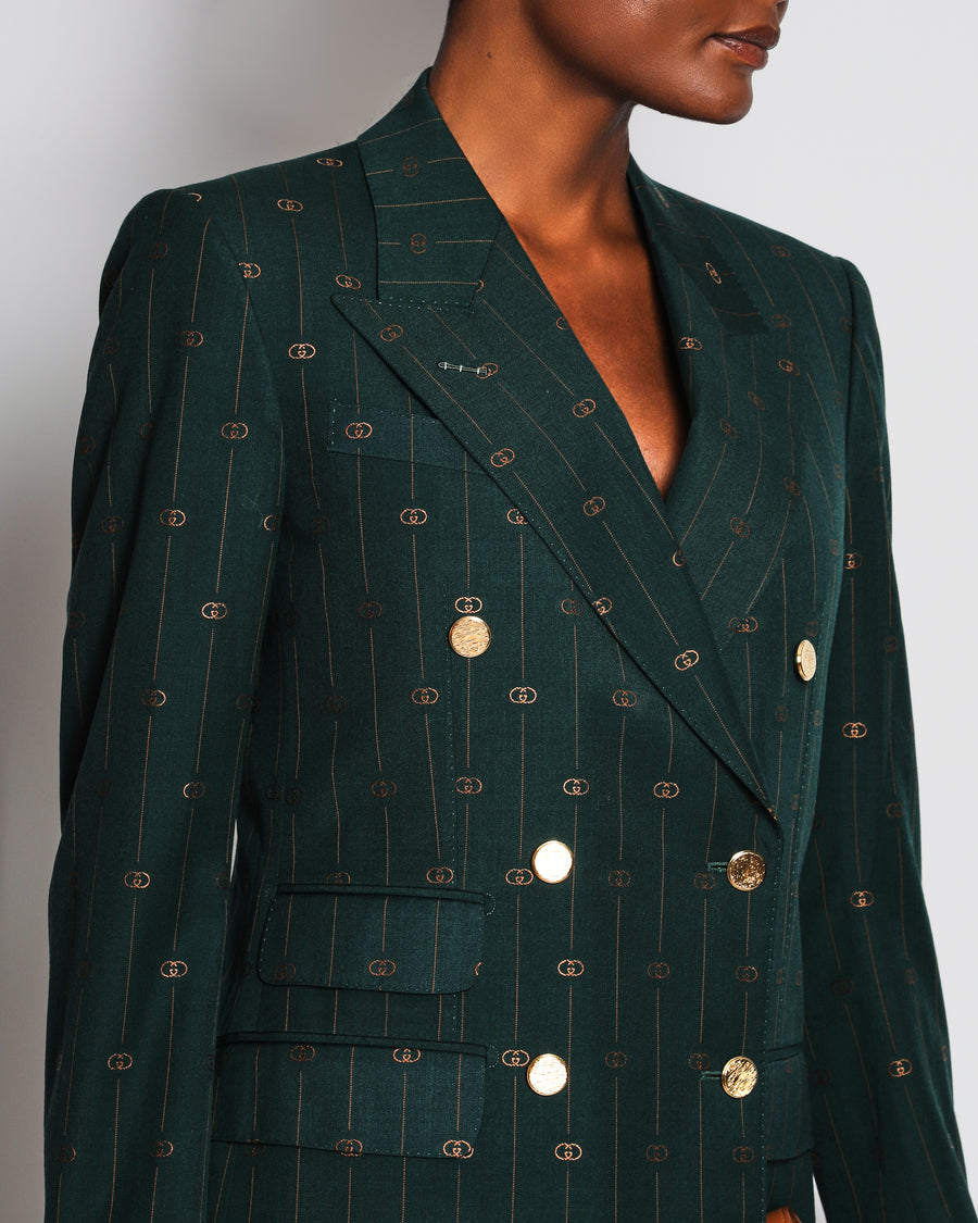 Gucci Green Interlocking GG Tailored Jacket Size IT 38 (UK 6)
