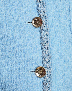 Chanel 25B Baby Blue Tweed Cropped Length Jacket with CC Logo Detail Buttons Size FR 36 (UK 8)