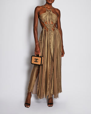 Cult Gaia Gold Silk Alexa Gown with Cut Outs and Ring Details Size XS (UK 6) RRP £1,150