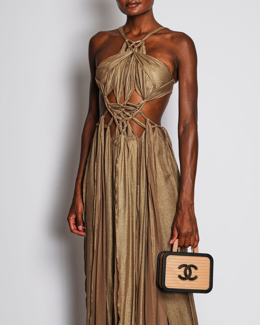 Cult Gaia Gold Silk Alexa Gown with Cut Outs and Ring Details Size XS (UK 6) RRP £1,150