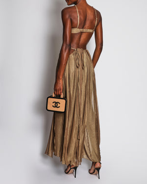 Cult Gaia Gold Silk Alexa Gown with Cut Outs and Ring Details Size XS (UK 6) RRP £1,150