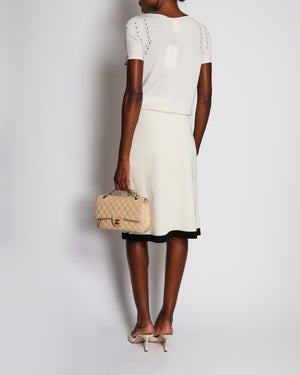 Chanel 20/A Métiers D'Art Ivory Ribbed Midi Skirt with CC Pocket and Trim Detail Size FR 40 (UK 12)