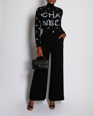 Chanel 19/B Black Tweed High-Waist Wide Leg Trousers Size FR 38 (UK 10)