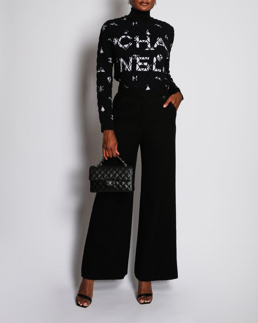 Chanel 19/B Black Tweed High-Waist Wide Leg Trousers Size FR 38 (UK 10)
