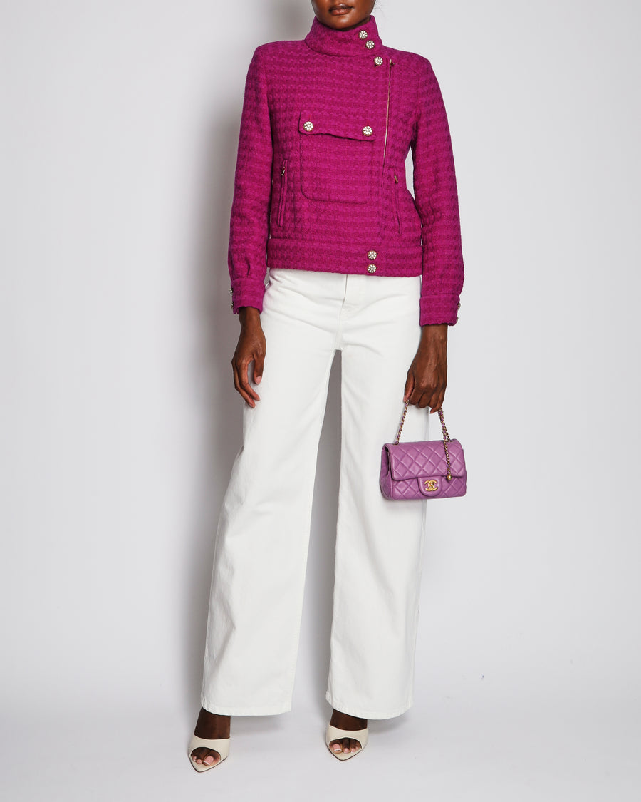 Chanel 19/K Purple Mid Collar Long Sleeve Tweed Jacket Size FR 36 (UK 8)