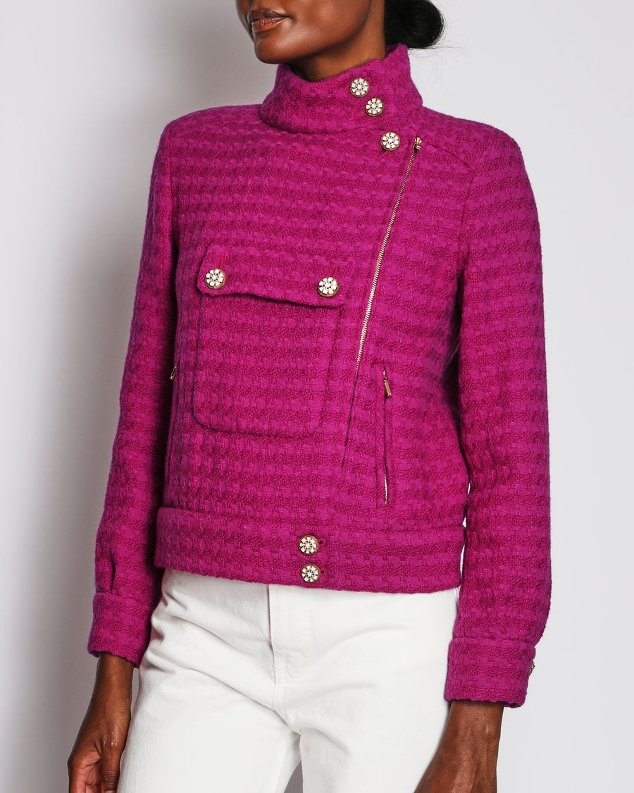 Chanel 19/K Purple Mid Collar Long Sleeve Tweed Jacket Size FR 36 (UK 8)