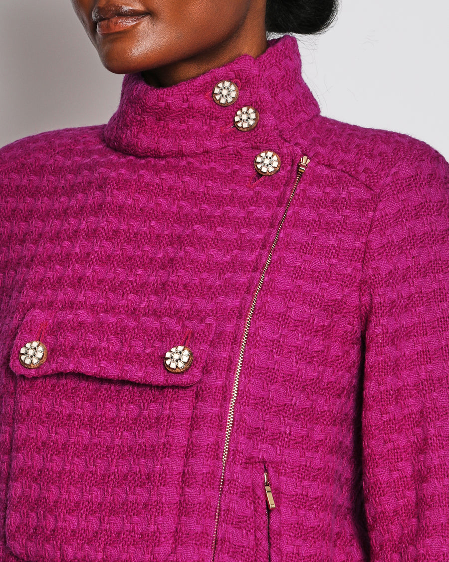Chanel 19/K Purple Mid Collar Long Sleeve Tweed Jacket Size FR 36 (UK 8)