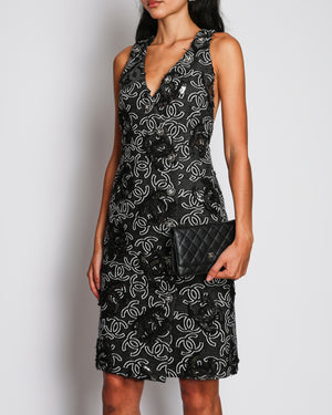 Chanel 22/S Black CC Sequin Knitted Logo Midi Dress with Cross Back Detail Size FR 38 (UK 10)