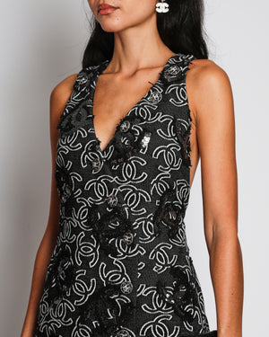 Chanel 22/S Black CC Sequin Knitted Logo Midi Dress with Cross Back Detail Size FR 38 (UK 10)