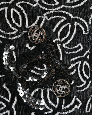 Chanel 22/S Black CC Sequin Knitted Logo Midi Dress with Cross Back Detail Size FR 38 (UK 10)