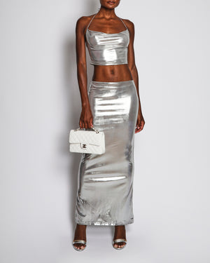 Superdown Silver Metallic Crop Top and Maxi Skirt Set Size XS (UK 6)