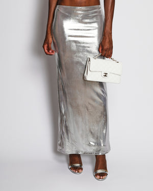 Superdown Silver Metallic Crop Top and Maxi Skirt Set Size XS (UK 6)