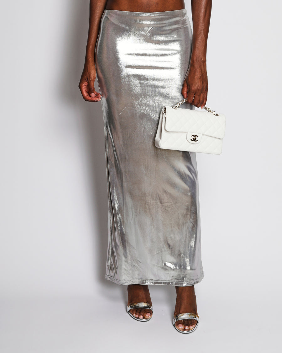 Superdown Silver Metallic Crop Top and Maxi Skirt Set Size XS (UK 6)
