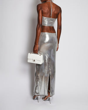 Superdown Silver Metallic Crop Top and Maxi Skirt Set Size XS (UK 6)