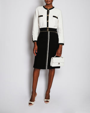 Chanel 20/A Black Tweed Midi Skirt with Knitted Stripe Detail Size FR 38 (UK 10)