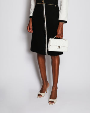 Chanel 20/A Black Tweed Midi Skirt with Knitted Stripe Detail Size FR 38 (UK 10)
