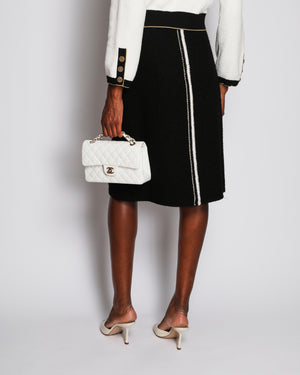 Chanel 20/A Black Tweed Midi Skirt with Knitted Stripe Detail Size FR 38 (UK 10)