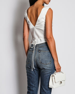Nia White Satin V-Neck Sleeveless Top with Rose Detail Size XS (UK 6)