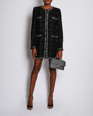 Chanel 17/A Black Long Sleeve Tweed Jacket with Braided Piping Detail Size FR 40 (UK 12)