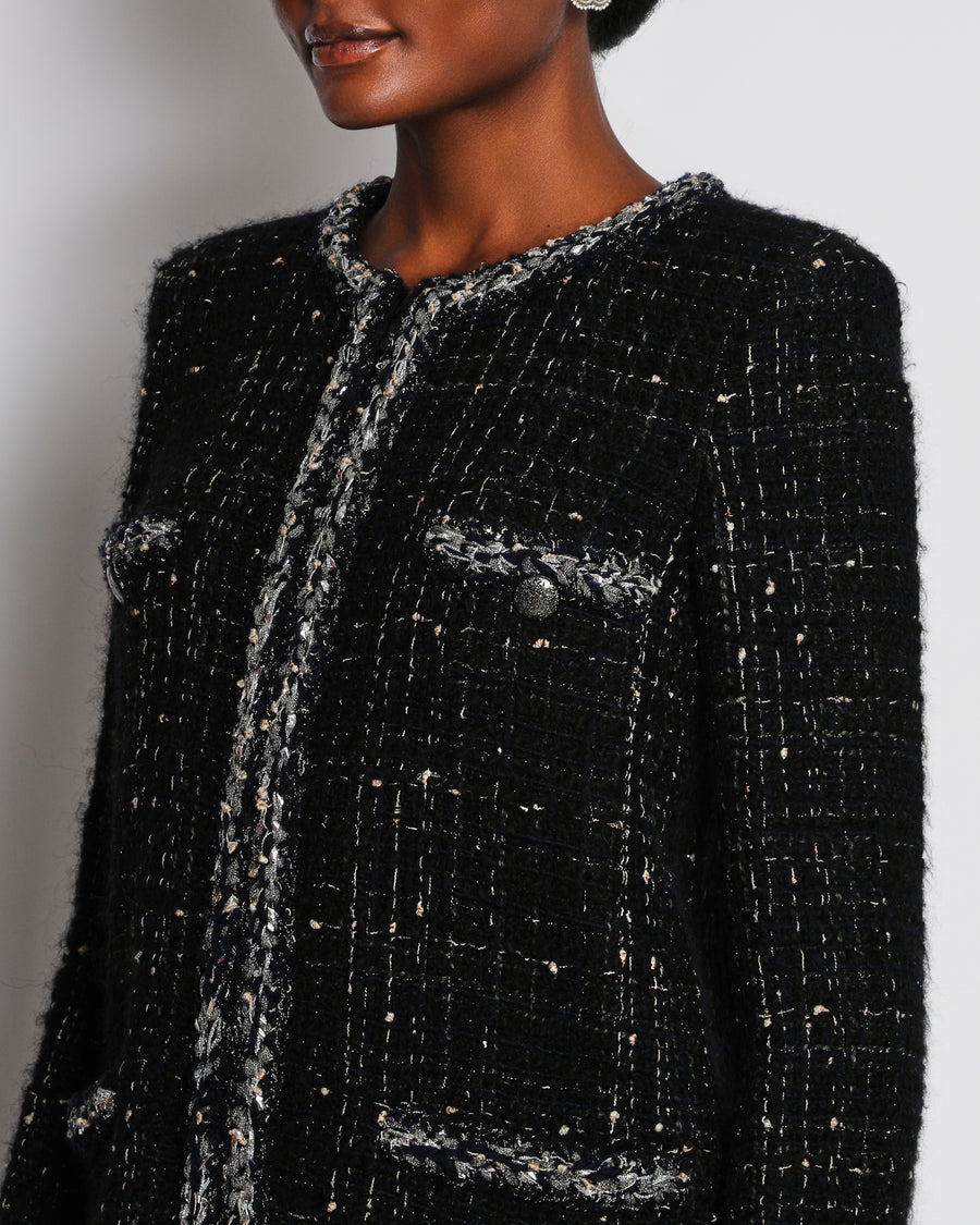 Chanel 17/A Black Long Sleeve Tweed Jacket with Braided Piping Detail Size FR 40 (UK 12)