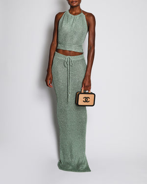 Bananahot Green Knit Crop Top and Maxi Skirt Set with Sequin Embellishments Size XS-S (UK 6-8)