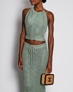 Bananahot Green Knit Crop Top and Maxi Skirt Set with Sequin Embellishments Size XS-S (UK 6-8)