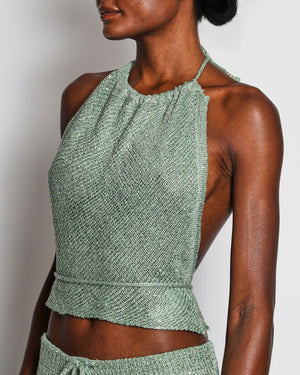 Bananahot Green Knit Crop Top and Maxi Skirt Set with Sequin Embellishments Size XS-S (UK 6-8)