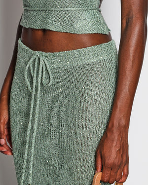 Bananahot Green Knit Crop Top and Maxi Skirt Set with Sequin Embellishments Size XS-S (UK 6-8)
