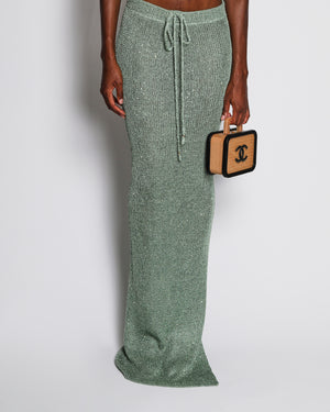 Bananahot Green Knit Crop Top and Maxi Skirt Set with Sequin Embellishments Size XS-S (UK 6-8)