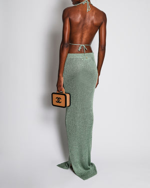 Bananahot Green Knit Crop Top and Maxi Skirt Set with Sequin Embellishments Size XS-S (UK 6-8)