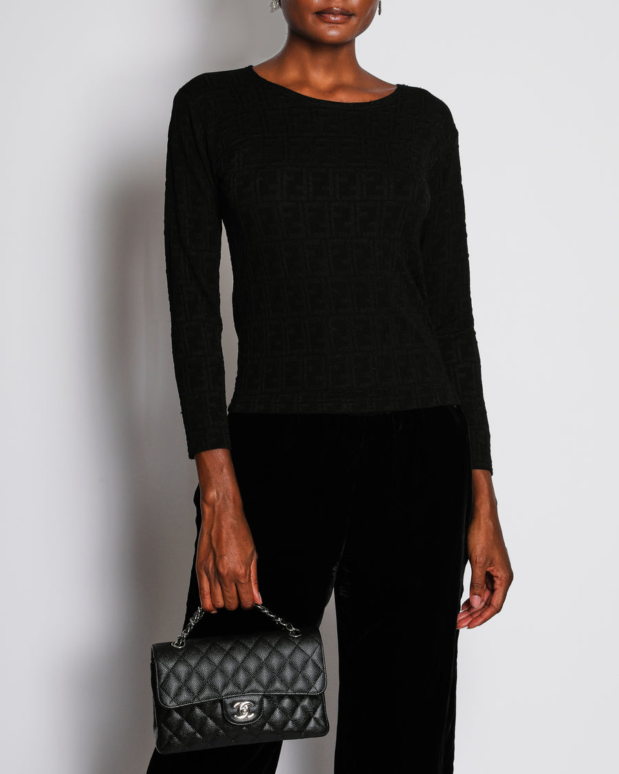 Fendi Black Long Sleeve FF Logo Top Size M (UK 10)