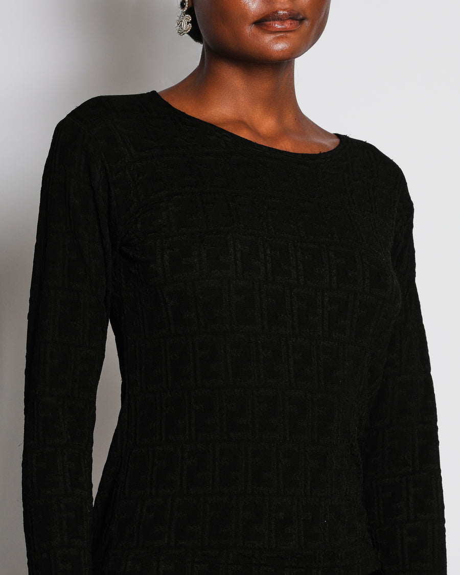 Fendi Black Long Sleeve FF Logo Top Size M (UK 10)