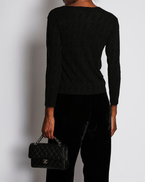 Fendi Black Long Sleeve FF Logo Top Size M (UK 10)