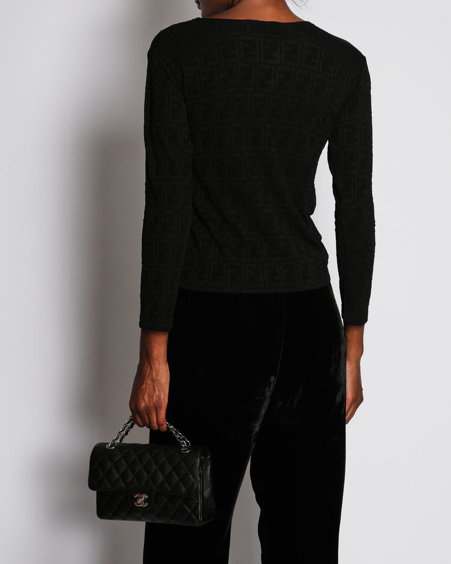 Fendi Black Long Sleeve FF Logo Top Size M (UK 10)