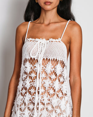 Miguelina White Flower Crochet Beach Cover-Up Maxi Dress with Tassel Detail Size XS (UK 6)