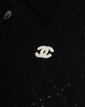 Chanel 20/P Navy Quilted Ribbed CC Logo Polo Top Size FR 36 (UK 8)