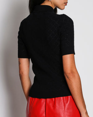 Chanel 20/P Navy Quilted Ribbed CC Logo Polo Top Size FR 36 (UK 8)