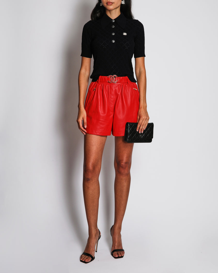 Chanel 20/P Navy Quilted Ribbed CC Logo Polo Top Size FR 36 (UK 8)