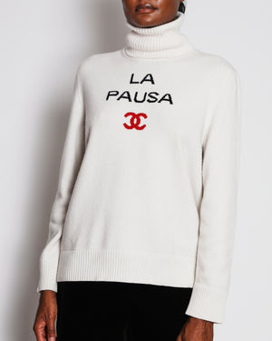 Chanel 19/C Ivory "La Pausa" Long Sleeve High Neck Jumper Size FR 42 (UK 14)
