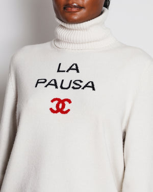 Chanel 19/C Ivory "La Pausa" Long Sleeve High Neck Jumper Size FR 42 (UK 14)