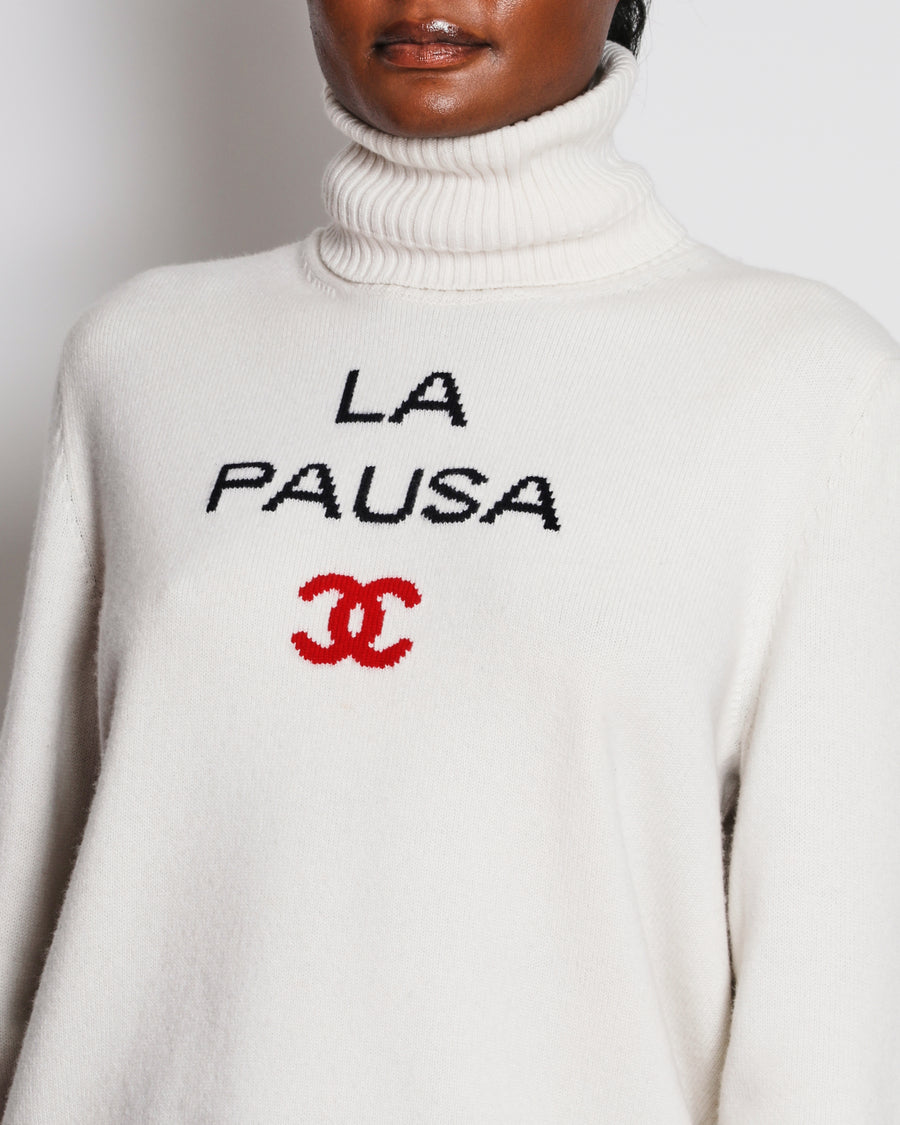 Chanel 19/C Ivory "La Pausa" Long Sleeve High Neck Jumper Size FR 42 (UK 14)