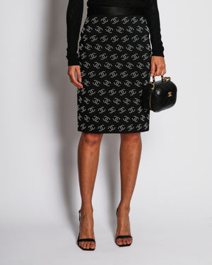 Chanel 23/C Black CC Beaded Midi Skirt with Satin Band Detail Size FR 38 (UK 10)