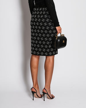 Chanel 23/C Black CC Beaded Midi Skirt with Satin Band Detail Size FR 38 (UK 10)