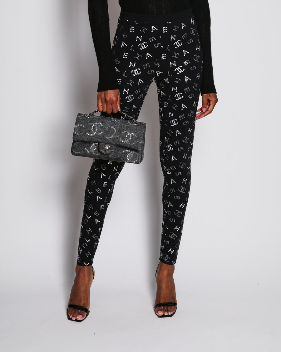 Chanel 20/C Black CC Sequin Logo Leggings Size FR 40 (UK 12)