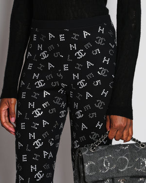 Chanel 20/C Black CC Sequin Logo Leggings Size FR 40 (UK 12)